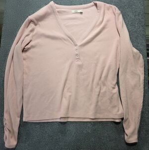UGG Pink Ribbed Long Sleeve Henley Top Women’s Medium Soft Stretch